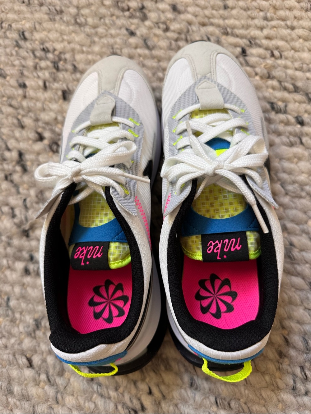 Nike Men’s White Sneaker with Neon Yellow and Pink Details- size 10